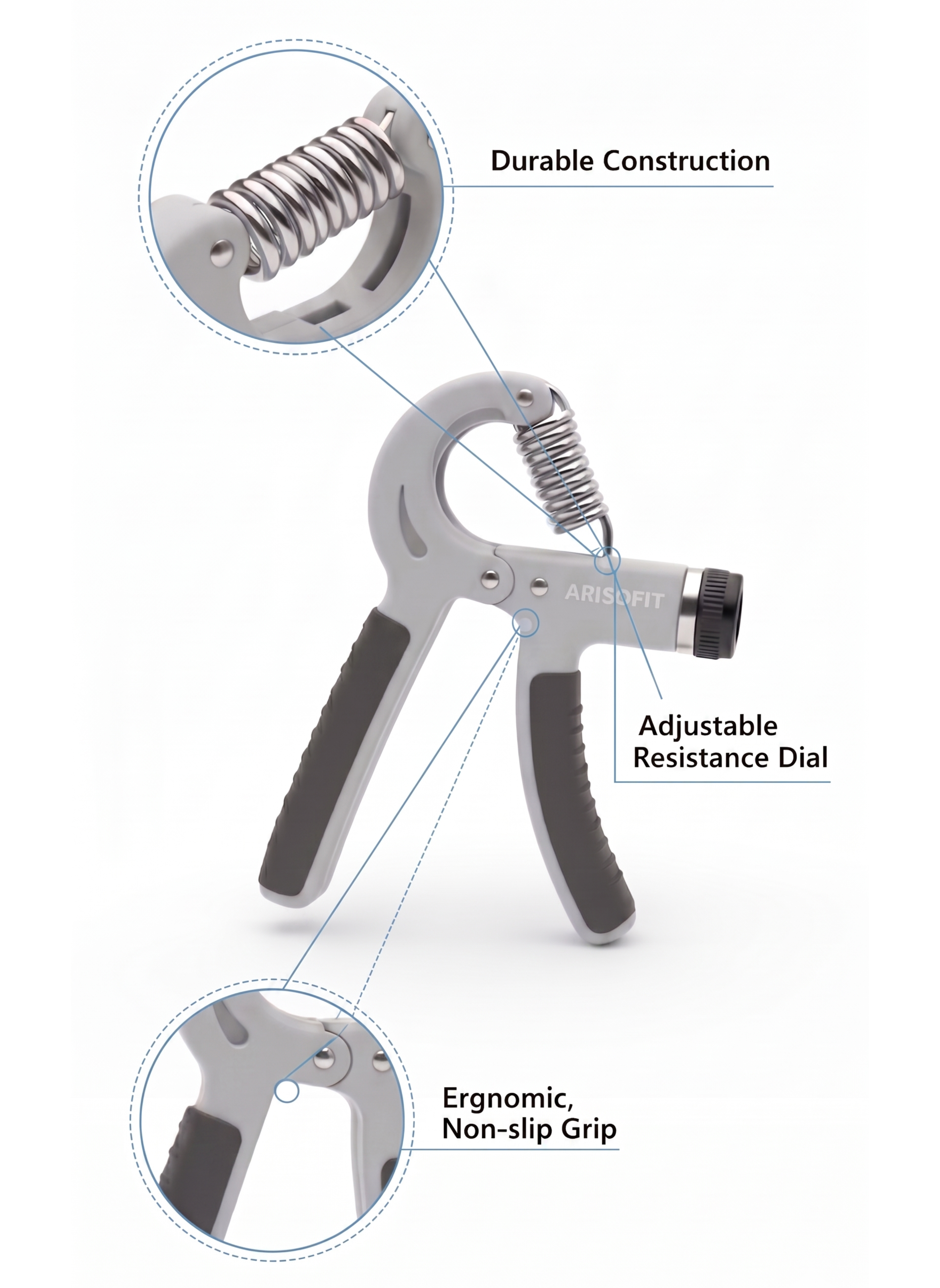 Adjustable Hand Gripper 5-60kg | Hand Grip Strengthener | Grey