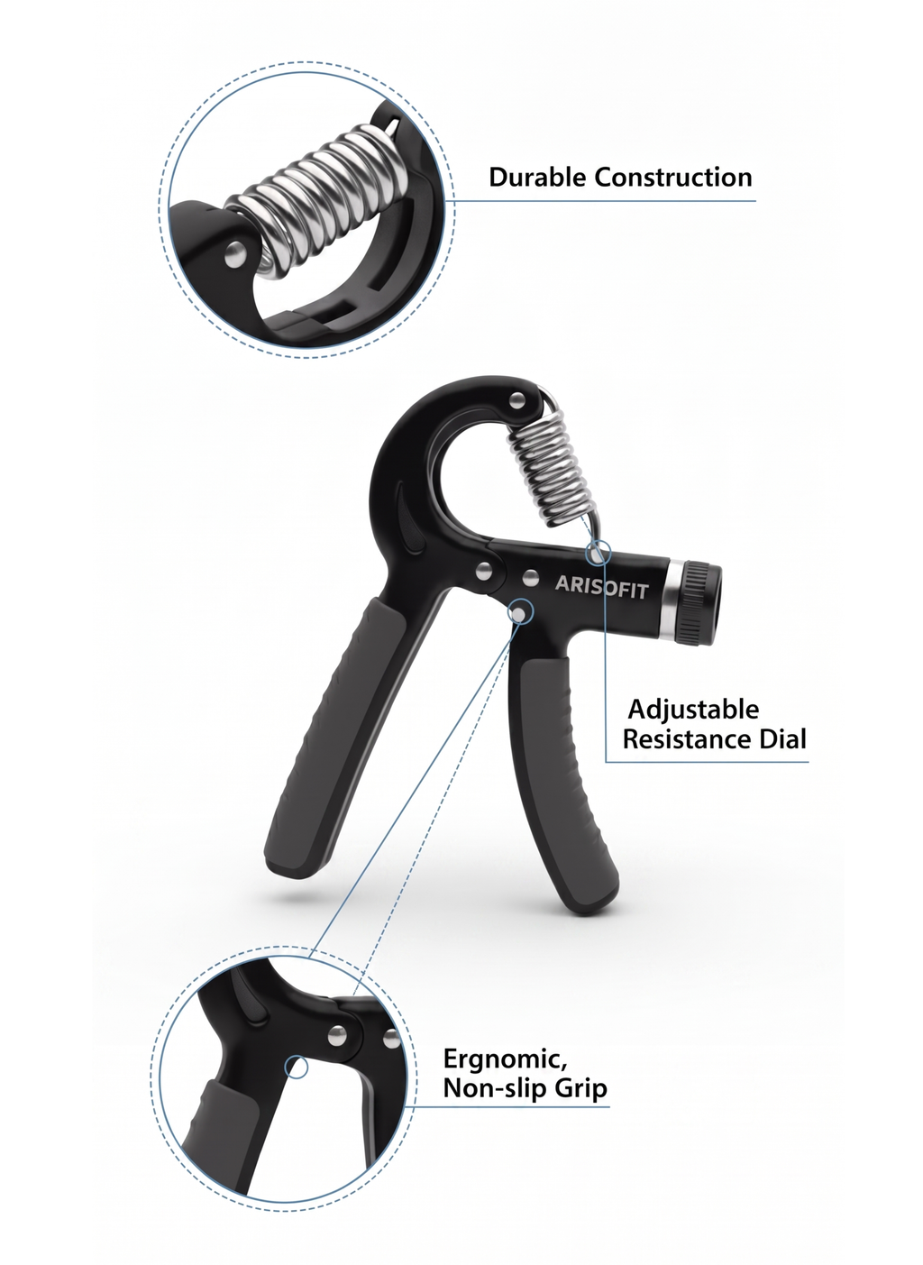 Adjustable Hand Gripper 5-60kg | Hand Grip Strengthener | Black