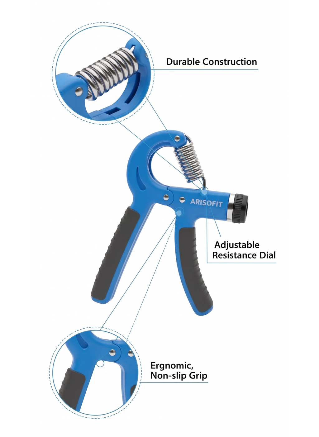 Adjustable Hand Gripper 5-60kg | Hand Grip Strengthener | Blue
