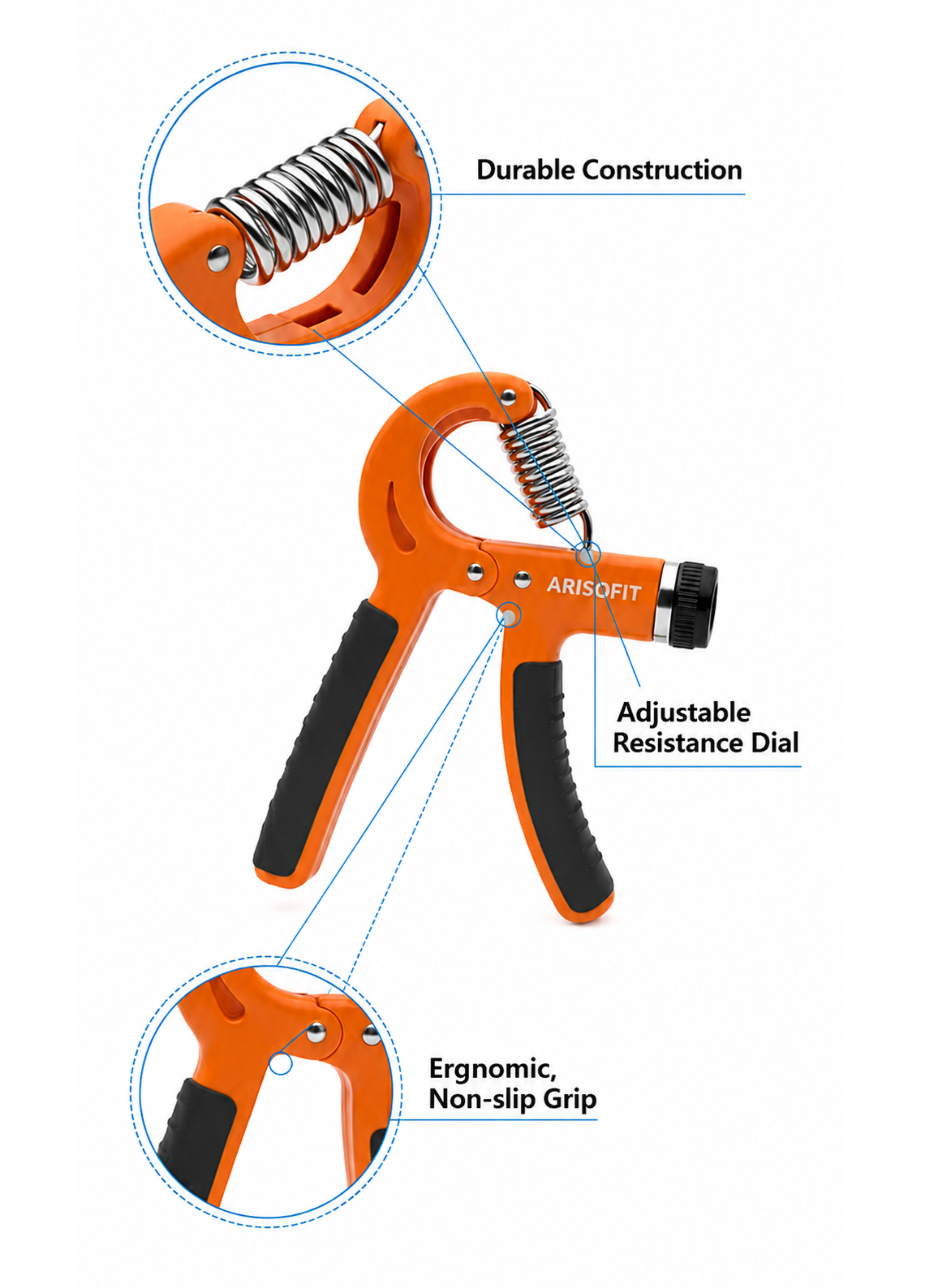 Adjustable Hand Gripper 5-60kg | Hand Grip Strengthener | Orange