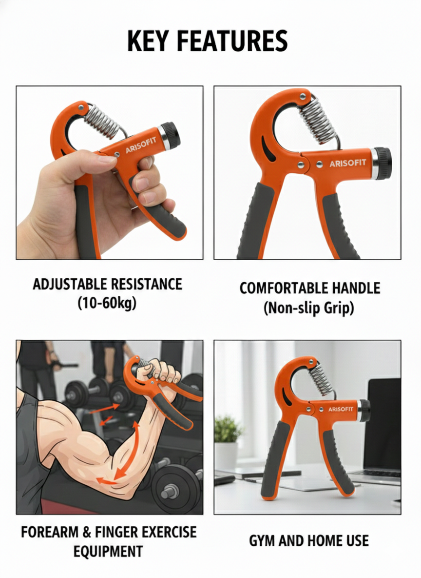 Adjustable Hand Gripper 5-60kg | Hand Grip Strengthener | Orange